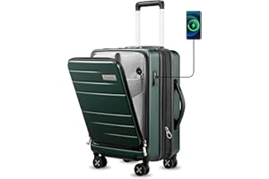 LUGGEX Handgepäck Koffer Hartschale aus PC mit Laptopfach - Erweiterbar Reisekoffer Trolley mit USB-Anschluss, 4 Doppel-Spinner Rollen, TSA, 55 cm, Grün