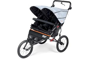 OUT N ABOUT Out ‘n’ About Nipper Sport Double Stroller | Jogging Pushchair | Newborn - 4 Years | Lightweight All-Terrain Buggy | Rocksalt Grey | Rain Cover and Removable Basket Included