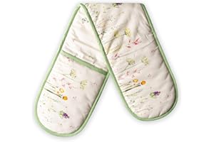 Maison d' Hermine Botanical Fresh 100% Cotton Double Oven Mitt BBQ Cooking Gloves Baking Grilling Microwave Barbecue Handling Hots & Pans Spring/Summer (18cm x 89cm)