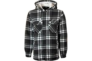MyShoeStore Unisex Padded Shirts Lumberjack Collared Hooded Flannel Check Jacket Thick Quilted Work Wear Warm Thermal Fleece Fur Lined Top Casual Coat Plus Big Size S-5XL