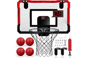 Yimore Mini Basketballkorb Indoor fürs Zimmer, Basketballkorb Kinder Outdoor, Basketball Korb mit Automatischer Wertung mit 4 Bällen, Spielzeug Basketballkörbe Tür Set Jungen Geschenk