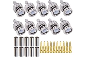 TUOLNK Conector Macho BNC BNC Conector de crimpado Macho 10 Piezas para RG58 RG142 Cable coaxial BNC Tipo convertidor de Soldadura