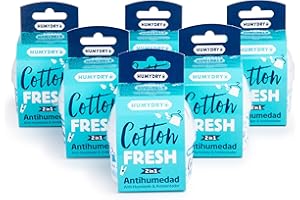 Lote HUMYDRY Antihumedad 6 Mini 75g Algodón - Cotton Fresh| 2 en 1: Deshumidificador y Ambientador | Fragancia a Ropa Limpia | Ideal para Armarios, Zapateros y Aseos | Absorbe Humedad y Perfuma