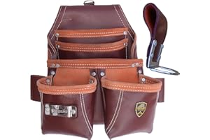 ZAKCO PRO-16 Genuine Leather 5 Pockets Dual Front Loading Nail and Tool Pouch with Hammer Holder, Carpenter Leather Tool Pouch, Tool Belt