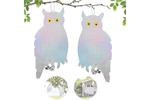 JIASHA Hibou Réfléchissant,Répulsif Oiseaux Chouette, 2 Pièces Hibou Anti Pigeons,Anti-Oiseaux Anti nuisible,pour ​pour Potager Ferme Jardin Hibou réfléchissant de Protection repoussant