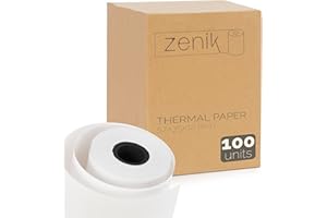 ZENIK | 100 Rollos de Papel Térmico Blanco 57x35x12mm. Sin BPA. Compatibilidad universal. Datáfono, TPV, Impresora Térmica 57mm, Recibos. Alta Durabilidad.