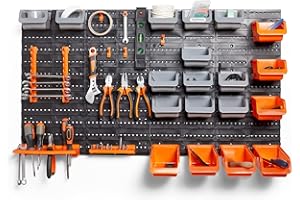 VonHaus 44 Piece Wall Mounted Pegboard Hook, Storage Bins and Panel Set - DIY Garage Storage Wall Mount System with Rack and Bin Accessories - Tool, Parts and Craft Organizer