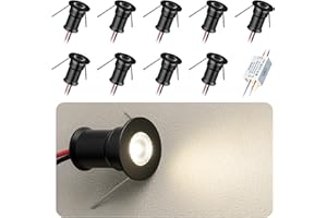 HHTUN 902 Mini faretto LED 30° DC12V 1W, adatto per librerie, armadi e varie vetrine come luci decorative, installazione integrata, luce soffusa, con alimentatore (3000K, nero, confezione da 9)