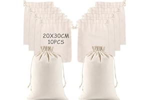 MOVYEE Sacchetti Cotone Riempire con Coulisse,Sacchetto Regalo di Tessuto Piccoli,Sacchi Juta Lino,DIY Bambini (20x30cm)