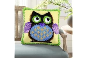 ROCKY&CHAO Set di ganci per cuscino ricamato, set fai da te, 43,2 x 43,2 cm, motivo: gufo nero