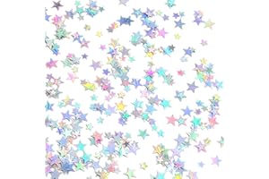 Giftota Silver Holographic Star Confetti, Iridescent Star Confetti for Table Decor, 30g Glitter Star Confetti Sequin Scatter for Birthday Party Wedding Anniversary (Holographic Silver)