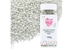 Silver Pearl Sprinkles By Baked With Love | 100g | Silver Sugar Cake Sprinkles, Edible Cake Decorations, Sugar Balls For Cupcakes