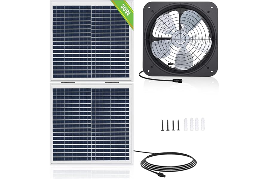 ECO-Worthy 25W Solar Powered Attic Ventilator Gable Roof Vent Fan with 30W Foldable Solar Panel - Solar Fans for Home Attic, Greenhouse, RV or Outdoor, Ready-to-Use Solar Vent Fan, Solar Roof Vent
