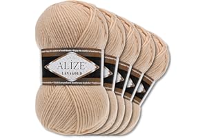 WOHNKULT Alize 5 x 100 g Lanagold Wolle | 53 Auswahl | Stricken Häkeln Wolle (680 | Honig)