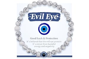 Lameybrt 6mm Auge des Bösen Blick Armband Schutz Stretch Armbänder mit Naturstein für Männer Handgemacht Heilsteine und Herrenarmband