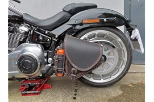 Diablo Black & Orange compatible with Harley Davidson Saddle Bag by Orletanos Limited Edition Swing Arm HD Black Swing Bag Side Pocket Leather Bag Biker Bag Fatboy Frame Hard Frame Leather