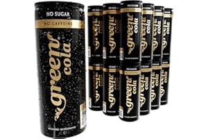 Green Cola Caffeine-Free Soft Drink - Sugar-Free, Zero Calorie Fizzy Drinks Sweetened with Stevia - No Aspartame - Healthy Alternative Cans of Pop 24 Pack (330ml x 24)