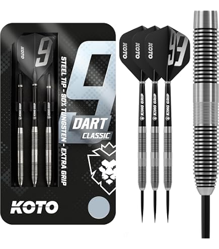 Fléchettes KOTO Kingrex 23g Argent - 90% Tungstène, Grip Annulaire, 3 Sets De Flights