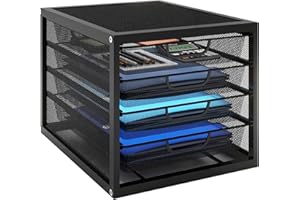 ‎PUNCIA PUNCIA Schubladenbox 4 Schubfächer A4 Briefablage Dokumentenablage mit Schubladen Ablagefächer Papiersortierer aus Metall Desk Organizer für Dokumenten Papier Schreibtisch Büro Möbel Schwarz