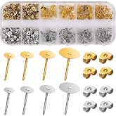 ASTER 400 Pieces Earring Making Kit, Hypoallergenic Posts with Butterfly Backs, Includes a Storage Box, 4 Sizes (4mm, 5mm, 6m