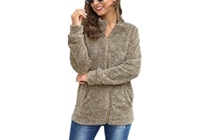 Mainfini Women Teddy Fleece Jackets Sweatshirts Warm Casual Long Sleeves Shirt Zip with Pockets for Autumn Winter S-XXL