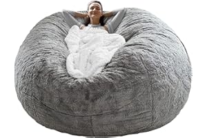 Cookit Bean Bag Chair Cover(Cover Only,No Filler) Chair Cushion, Big Round Soft Fluffy PV Velvet Washable Lazy Sofa Bed Cover, Living Room bedroom Furniture,5ft/150cm Light Grey