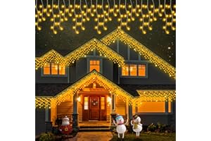 Outdoor Christmas Lights,BOLWEO 240LED 7.5M Warm White Icicle Lights for Indoor & Outside Decorations,Mains Powered Fairy String Lights with Waterproof & Timer for Xmas Window Fence(Clear Cable)