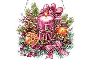 DOMROM Weihnachten Diamond Art Painting Anhänger, Kerze Diamond Painting Fensterbilder Anhänger, Diamant Hängende Ornament für Kinder Erwachsene Diamant Malerei Basteln Tür Wand Fenster Deko