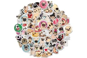AUCEKO Lot de 100 autocollants Pug (Dog) en vinyle imperméable pour ordinateur portable enfant voiture moto vélo planche à roulettes bagages valise ordinateur graffiti decal