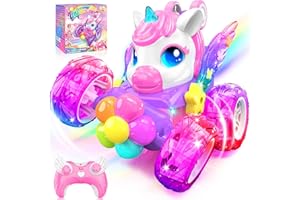 KIDLUNA Ferngesteuertes Auto ab 3-12 Jahre, Einhorn Geschenk für Mädchen 4-10 Jahre, 2,4GHz Rc Auto Cars mit LED Blinken&360° Flips, Kinder Spielzeug ab 3 4 5 6 7 8 9 Jahre Mädchen Spiel Weihnachts Geschenke