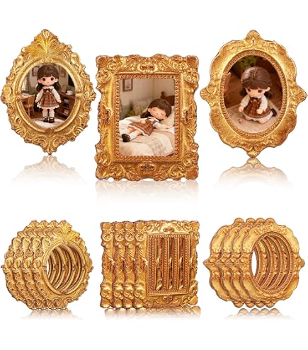 Lot De 6 Mini Cadres Photo En Bois Doré - Environ 7.3x5.6cm - Pour Maison De Poupée 1/12 - Déco Miniature à Peindre - 9