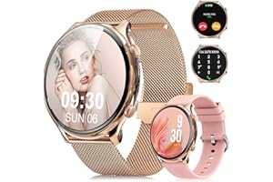 Tisoutec Smartwatch Damen Herren,Fitnessuhr Tracker mit Telefonfunktion 1,39" AMOLED-Display,Uhren Fitness Tracker IP67 Wasserdicht/Blutsauerstoff/Sportuhr Aktivitätstracker für Android/iOS Gold