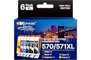 GPC Image PGI-570XL CLI-571XL Ink Cartridges Compatible for Canon 570 571 570XL 571XL PGI-570XL CLI-571XL for PIXMA MG5700 MG5750 MG5751 MG6850 MG6851 TS5050 TS5051 TS6050 (PGBK/B/C/M/Y, 6 Pack)