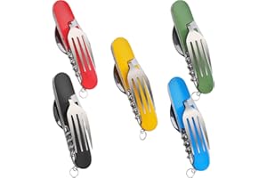 AIGOHOM 5PCS Ensemble de Couverts de Camping 6 en 1 Couverts Pliants en Acier Inoxydable Couverts de Camping de Poche Vaisselle Pliante pour Camping en Plein air randonnée Voyage Pique-Nique Festival