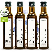 bio Leinöl kaltgepresst 100% rein | Geschmacksneutrales Leinöl aus nachhaltigem Anbau | 4x 250 ml Glasflasche mit…