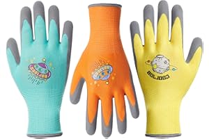 COOLJOB 3 paia di guanti da lavoro per bambini 3-5 anni, con rivestimento in lattice antiscivolo per bambini (3 paia S)
