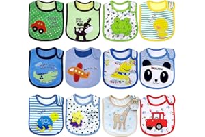 Tomkity 12 Bavaglini Neonato Impermeabili Bambino Bandana Drool Bavaglini Panno per Ruttino Neonato (12pz-unisex-A)