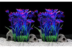 LYNKO 2 Piezas Plantas Artificiales Acuario Grande Plástico Artificial Plantas, Decoración de Peceras, Ornamento Segura para Todos Los Peces 40x10cm - Azul