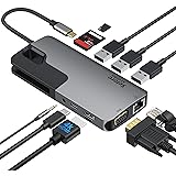 USB C Laptop Docking Station, 10 in 1 USB C MacBook Adapter Multiport USB C Hub Dell USB C Docking Station 4K HDMI+VGA, 3 USB