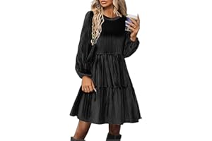 ZEAGOO Abito di Velluto Donna Elegante Manica Lunga Invernali Abiti Vita Alta Vestiti con Tasche Scollo Rotondo Linea A Casual Vestito S-XXL