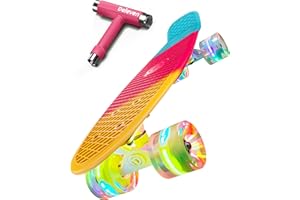 D DELEVEN Deleven Monopatín 56cm con Ruedas LED, Herramienta de Skate y Rodamientos ABEC 7 - Skateboard para Niños Principiantes Adolescentes Adultos