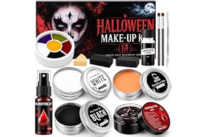 Halloween Makeup Smink Set 13 Delar, SFX Makeup för Kreativ Maskerad Fest | med Fake Blood, Svartvitt Smink, Gel för Falskt Blod, Sminkpalett med 6 Färger, Latex, Vax, Blodstänk och Horrorlooks