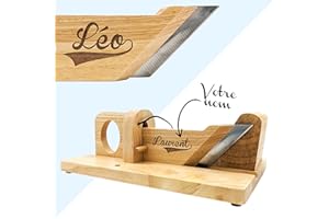 KDO MAGIC - Guillotine Saucisson personnalisé - Trancheuse gravée avec un prénom - Guillotine apéro Personnalisable - Cadeau fête des pères, Papa, Homme, Noël - Modèle vague