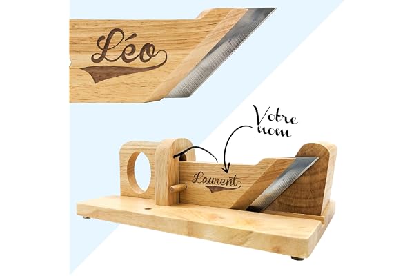 KDO MAGIC - Guillotine Saucisson personnalisé - Trancheuse gravée avec votre texte - Guillotine apéro Personnalisable - Cadeau Papa, Homme, Noël - Idée cadeau fête des pères (Modèle Prénom)