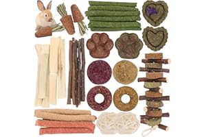 Pethee 45PCS Rabbit Toys Set, Natural Chew Toys for Rabbits & Small Animals, Timothy Hay Sticks, Apple Wood Sticks, Treat Balls & Carrot, Teeth Grinding Toys & Boredom Breaker for Bunny, Guinea Pigs