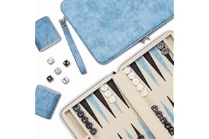 Lingle Jeux de Backgammon de 23,9 cm pour Adultes, Jeu de société Classique avec étui de Backgammon Pliable en Simili Cuir, Ensemble de Voyage Portable, Comprenant 30 Dames en Corne (Bleu)
