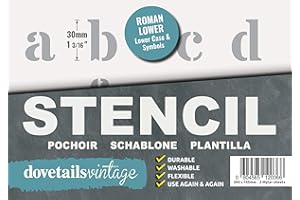 Dovetails Vintage Stencil lettere 30 mm di altezza, stile roman, lettere alfabeto minuscole e simboli # @ £ ! ?% & $ (;
