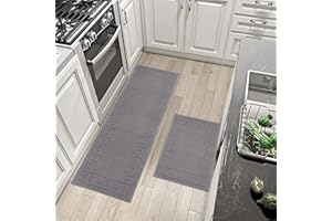 Cekene 2 Piece Kitchen Mats Set Non-Slip Washable Grey Kitchen Rug Runner Low Pile Kitchen Rugs and Mats Durable Easy Care Area Floor Mat for Laundry Room Entryway 45x70cm+45x120cm