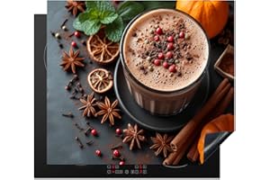 KitchenYeah© Protege Couvre Plaque De Cuisson Deco Cuisine Tapis Protection Protecteur Induction Accessoire 60x52 cm Lait chocolaté - Béton - Citrouille - Épices