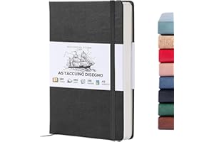 BEECHMORE BOOKS Quaderno da disegno A5 (14,8 x 21) – 156 pagine, 160 g/m² | Copertina rigida in similpelle, apertura piatta, pagine perforate, confezione regalo, diario artistico